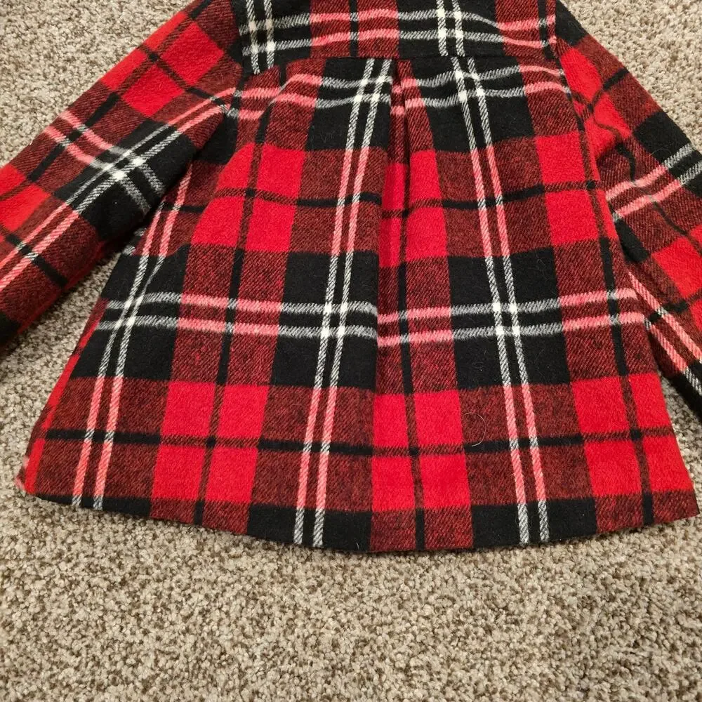 Baby Girl London Fog Red Plaid Wool Blend Full Zip Peacoat | Size 18 Months